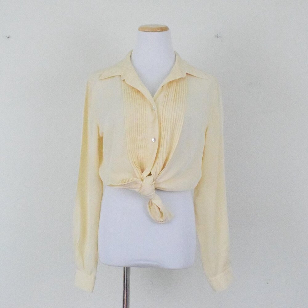 Vintage Cream Silk Long Sleeve Pleated Blouse |‎ 80's blouse size 10